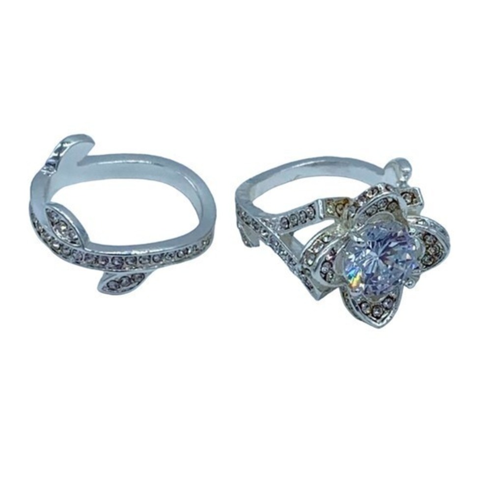 NEW flower fashion ring w/leaf wedding band set 7